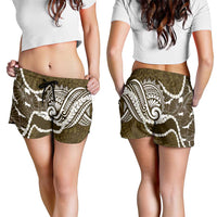 Aloha Hawaii Kalo Pikake Lei Shorts for Women Chest Tattoo Gold Hawaiian Pattern