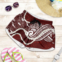 Aloha Hawaii Kalo Pikake Lei Shorts for Women Chest Tattoo Oxblood Hawaiian Pattern