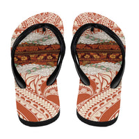 Aloha Hawaii Mikioi Lei Flip Flops Cattail Red Tropical Flower Pattern - Polynesian Pride