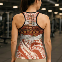 Aloha Hawaii Mikioi Lei Hollow Tank Top Cattail Red Tropical Flower Pattern - Polynesian Pride