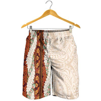 Aloha Hawaii Mikioi Lei Shorts for Men Beige Tropical Flower Pattern - Polynesian Pride