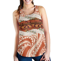 Aloha Hawaii Mikioi Lei Women Racerback Tank Cattail Red Tropical Flower Pattern - Polynesian Pride