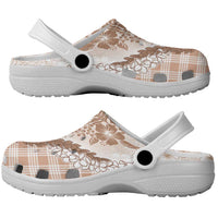 Aloha Hawaii Palaka Clogs Shoes Beige Plumeria Lei