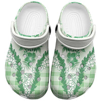 Aloha Hawaii Palaka Clogs Shoes Green Plumeria Lei