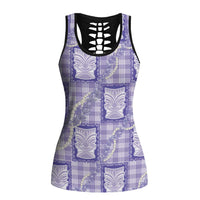 Aloha Hawaii Tiki Palaka Motifs Hollow Tank Top Honohono Lei Purple Elegant Vibes LT14 Female Purple - Polynesian Pride