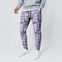 Aloha Hawaii Tiki Palaka Motifs Jogger Pants Honohono Lei Purple Elegant Vibes LT14 - Polynesian Pride