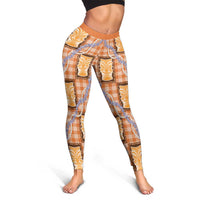 Aloha Hawaii Tiki Palaka Motifs Leggings Honohono Lei Orange Elegant Vibes LT14 - Polynesian Pride