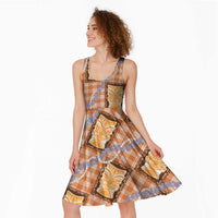 Aloha Hawaii Tiki Palaka Motifs Midi Dress Honohono Lei Orange Elegant Vibes LT14 - Polynesian Pride