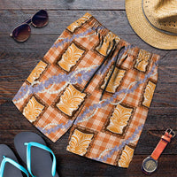 Aloha Hawaii Tiki Palaka Motifs Shorts for Men Honohono Lei Orange Elegant Vibes LT14 Orange - Polynesian Pride