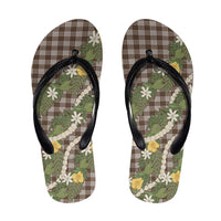 Aloha Puakenikeni Anthurium Pikake Lei Flip Flops Chocolate Hawaiian Palaka Pattern