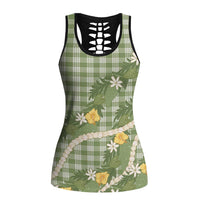 Aloha Puakenikeni Anthurium Pikake Lei Hollow Tank Top Green Hawaiian Palaka Pattern