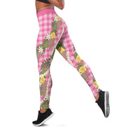 Aloha Puakenikeni Anthurium Pikake Lei Leggings Tropical Pink Hawaiian Palaka Pattern LT9 Pink - Polynesian Pride