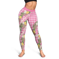 Aloha Puakenikeni Anthurium Pikake Lei Leggings Tropical Pink Hawaiian Palaka Pattern LT9 - Polynesian Pride