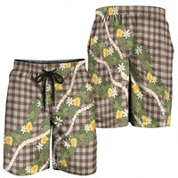 Aloha Puakenikeni Anthurium Pikake Lei Shorts for Men Chocolate Hawaiian Palaka Pattern LT9 - Polynesian Pride