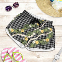 Aloha Puakenikeni Anthurium Pikake Lei Shorts for Women Black Hawaiian Palaka Pattern