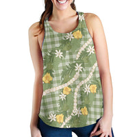 Aloha Puakenikeni Anthurium Pikake Lei Women Racerback Tank Green Hawaiian Palaka Pattern