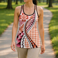 Aloha Vintage Palaka Floral Hawaiian Quilt Hollow Tank Top Ulaula Motif - Polynesian Pride