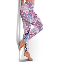Aloha Vintage Palaka Floral Hawaiian Quilt Leggings Akala Motif - Polynesian Pride