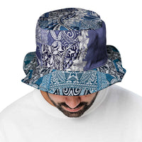 Aloha Vintage Plumeria Hawaiian Tapa Pattern Bucket Hat Blue Hawaiian Tapa Pattern - Polynesian Pride