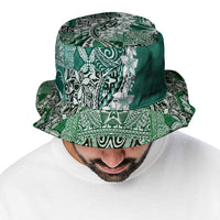 Aloha Vintage Plumeria Hawaiian Tapa Pattern Bucket Hat Green Hawaiian Tapa Pattern - Polynesian Pride
