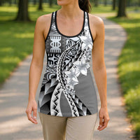 Aloha Vintage Plumeria Hawaiian Tapa Pattern Hollow Tank Top Gray Hawaiian Tapa Pattern - Polynesian Pride