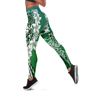 Aloha Vintage Plumeria Hawaiian Tapa Pattern Leggings Green Hawaiian Tapa Pattern - Polynesian Pride