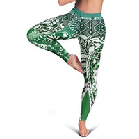 Aloha Vintage Plumeria Hawaiian Tapa Pattern Leggings Green Hawaiian Tapa Pattern - Polynesian Pride