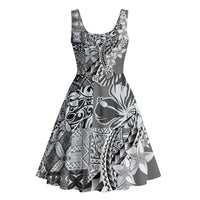 Aloha Vintage Plumeria Hawaiian Tapa Pattern Midi Dress Gray Hawaiian Tapa Pattern - Polynesian Pride