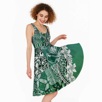 Aloha Vintage Plumeria Hawaiian Tapa Pattern Midi Dress Green Hawaiian Tapa Pattern - Polynesian Pride