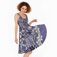 Aloha Vintage Plumeria Hawaiian Tapa Pattern Midi Dress Purple Hawaiian Tapa Pattern - Polynesian Pride