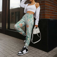Anthurium Plumeria Lei Pastel Jogger Pants Teal Hawaiian Splendid Palaka