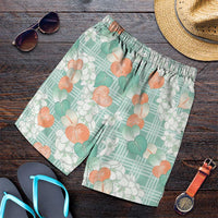 Anthurium Plumeria Lei Pastel Shorts for Men Teal Hawaiian Splendid Palaka