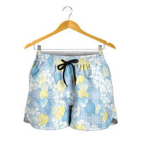 Anthurium Plumeria Lei Pastel Shorts for Women Blue Hawaiian Splendid Palaka