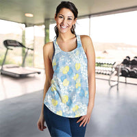 Anthurium Plumeria Lei Pastel Women Racerback Tank Blue Hawaiian Splendid Palaka