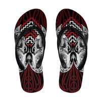 Aotearoa Kowhaiwhai Poutama Red Motif Flip Flops