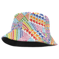 Aotearoa Kowhaiwhai Taniko Patchwork Rainbow Motifs Bucket Hat