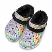 Aotearoa Kowhaiwhai Taniko Patchwork Rainbow Motifs Fleece Clogs