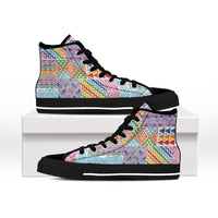 Aotearoa Kowhaiwhai Taniko Patchwork Rainbow Motifs High Top Shoes