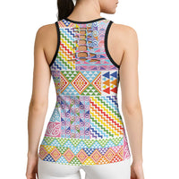 Aotearoa Kowhaiwhai Taniko Patchwork Rainbow Motifs Hollow Tank Top