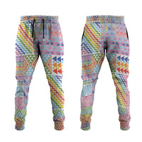 Aotearoa Kowhaiwhai Taniko Patchwork Rainbow Motifs Jogger Pants