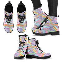 Aotearoa Kowhaiwhai Taniko Patchwork Rainbow Motifs Leather Boots
