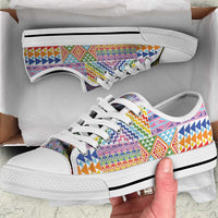 Aotearoa Kowhaiwhai Taniko Patchwork Rainbow Motifs Low Top Shoes