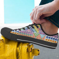 Aotearoa Kowhaiwhai Taniko Patchwork Rainbow Motifs Low Top Shoes