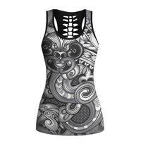 Aotearoa Maori Hei Tiki Hollow Tank Top Kiwikiwi Kowhaiwhai Puhoro Motif LT9 Female Grey - Polynesian Pride