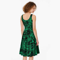 Aotearoa Maori Hei Tiki Midi Dress Kakariki Kowhaiwhai Puhoro Motif