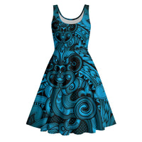 Aotearoa Maori Hei Tiki Midi Dress Kikorangi Kowhaiwhai Puhoro Motif