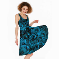 Aotearoa Maori Hei Tiki Midi Dress Kikorangi Kowhaiwhai Puhoro Motif