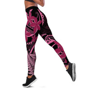 Aotearoa Maori Leggings Pink Fern Ribbons on Black - Polynesian Pride