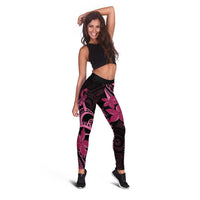 Aotearoa Maori Leggings Pink Fern Ribbons on Black - Polynesian Pride