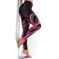 Aotearoa Maori Leggings Pink Fern Ribbons on Black - Polynesian Pride